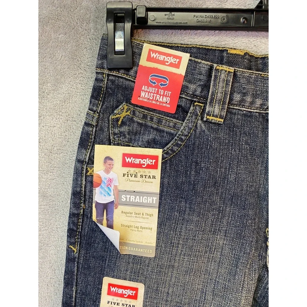 Wrangler Boys 10 Regular Five Star Straight Dark Wash Adjustable Waist Jeans